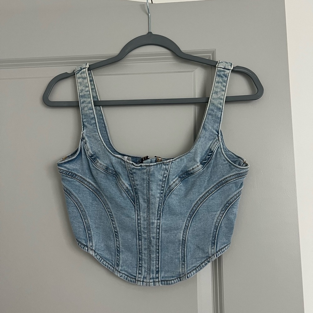 Garage Blue Denim Crop Top/ Bustier- SMALL